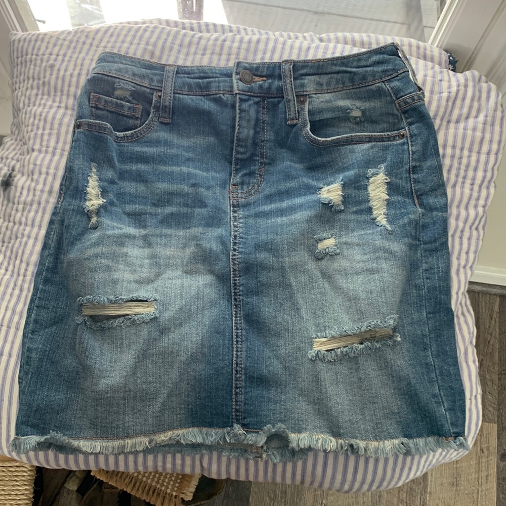 Target brand, distressed denim mini skirt. Size 6. In great condition
